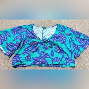 City Chic Teal and Navy Patterned Crop Top